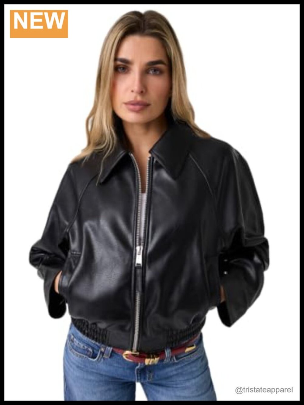 Faux Leather Bomber Jacket Women's Zip Up Motorcycle Style